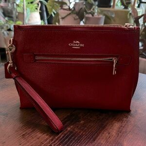 Coach Rowan Pouch / Wristlet in cross grain red leather